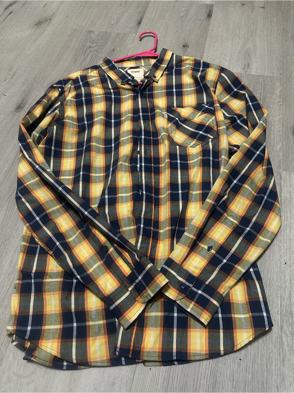 Levi's Yellow and Navy Plaid Button-Down Shirt